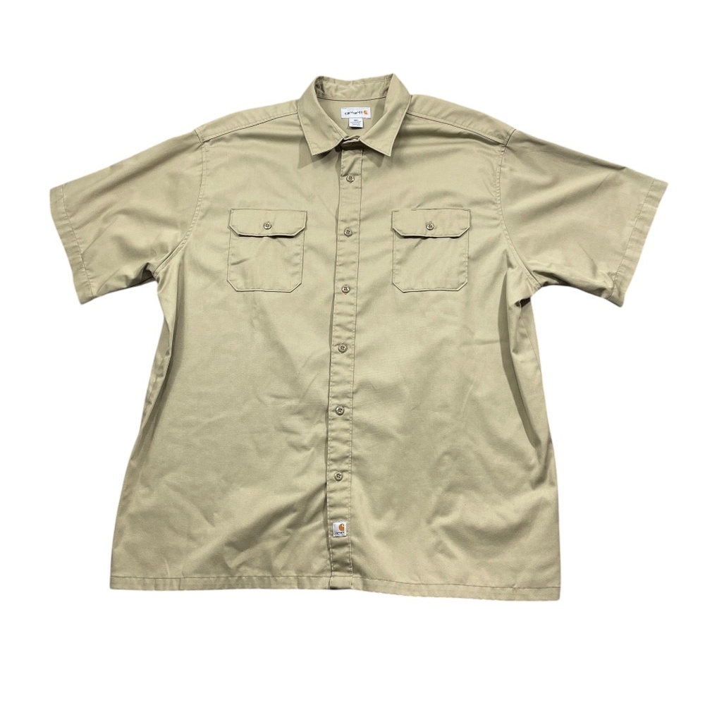 Carhartt 3XL Short Sleeve Button Down Polyester Cotton Button Pocket Beige Shirt